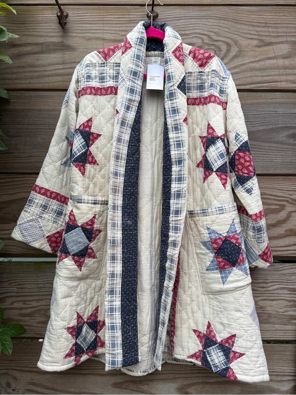 Vintage Quilted Star Patchwork Coat - Red, Blue & Cream